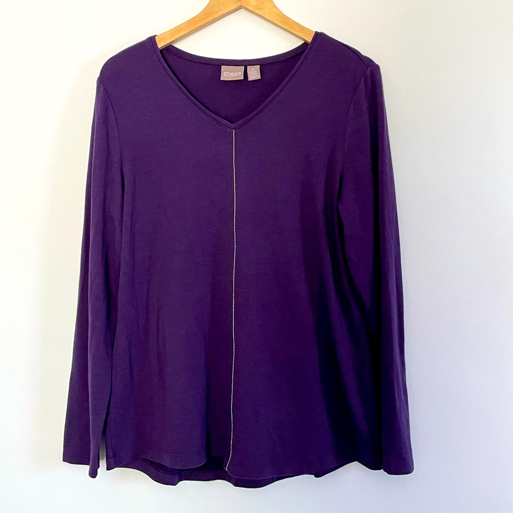 Chico's 2 Deep Purple Vneck Sweater Pullover Women's Size Large 12